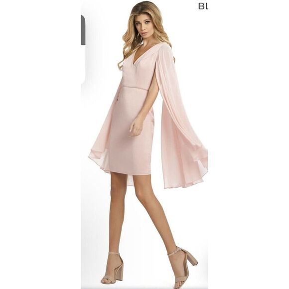Mac Duggal Ieena Pink Cape Chiffon Short Knee Length Dress Sz 6 $358 NWT - Picture 2 of 12